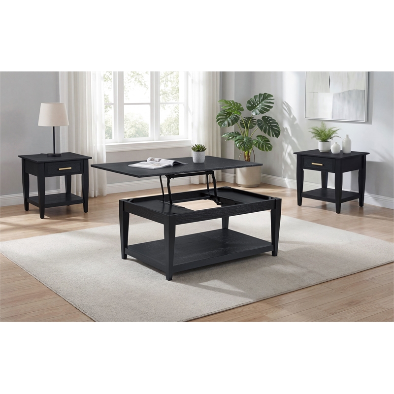 Coaster Lindenton 3-Piece Wood Lift-Top Coffee Table Set in Black