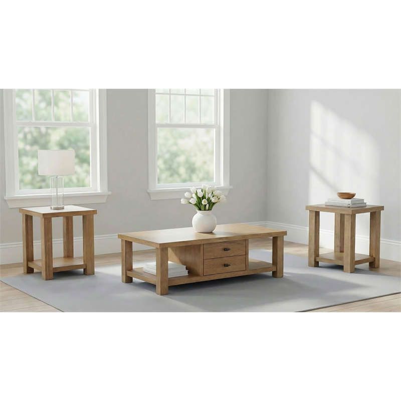 Coaster Beasley 3-Piece Wood Coffee Table Set with Drawers in Golden Oak
