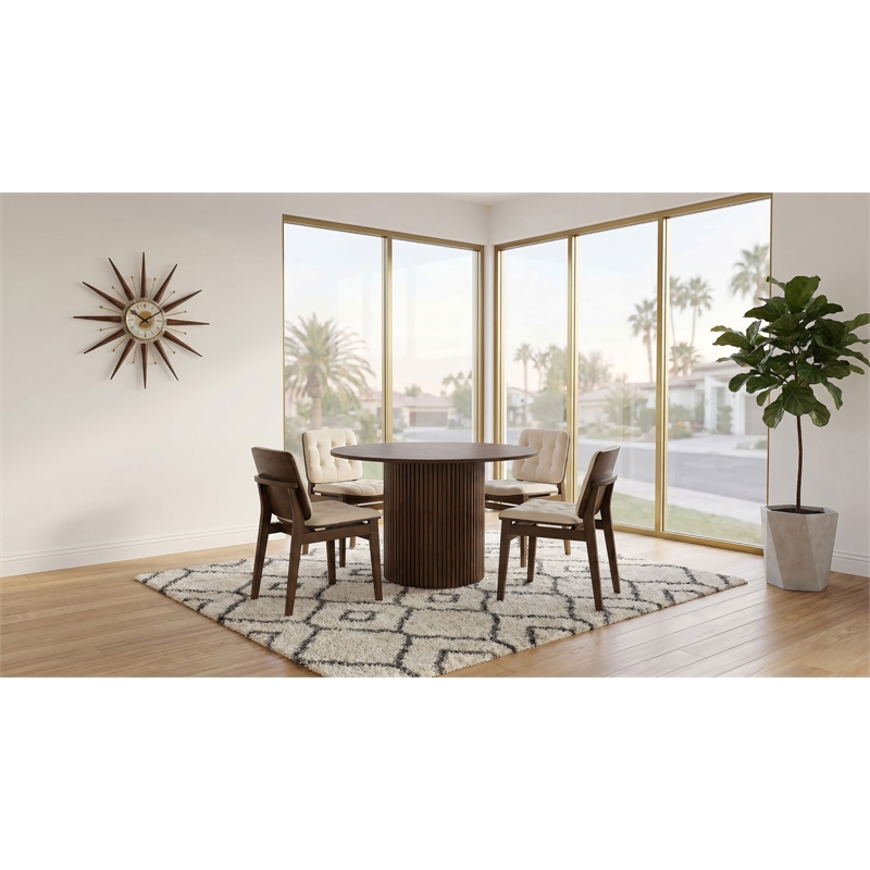 Coaster Hamlyn 5-Piece Round Wood Pedestal Dining Set in Cream/Walnut