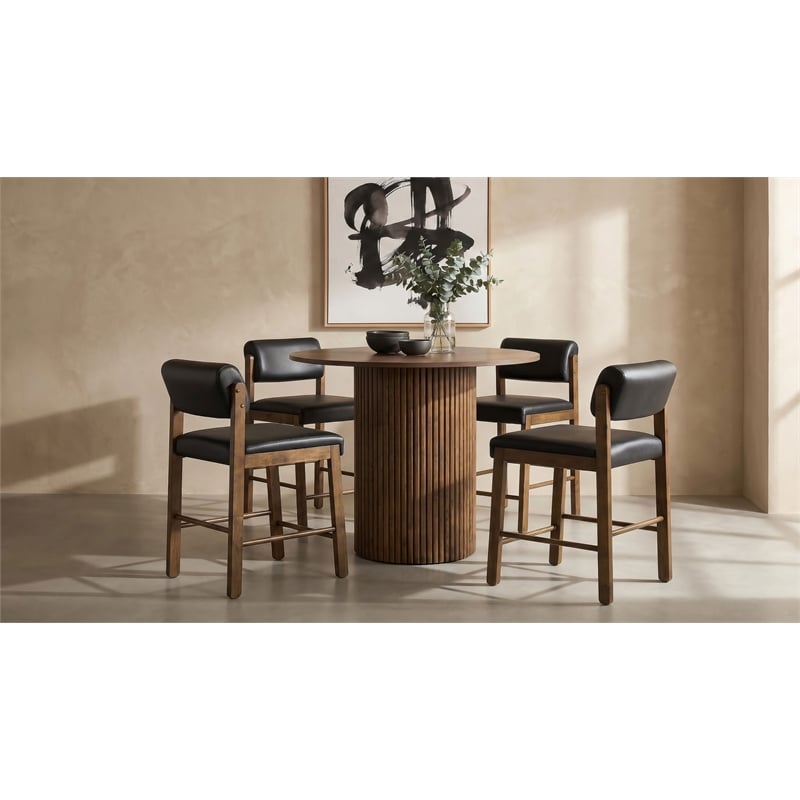 Coaster Hamlyn 5-Piece Wood and Faux Leather Counter Height Dining Set in Walnut