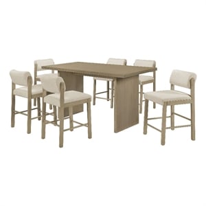 Coaster Decker 7-Piece Fabric and Wood Counter Dining Set in Cream/Natural Oak