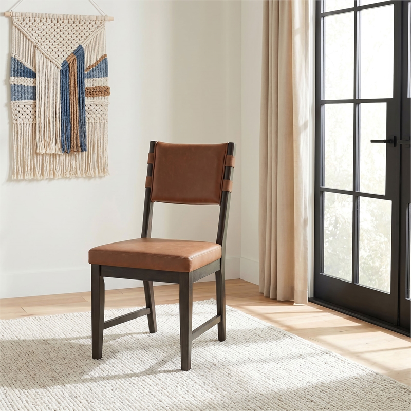 Coaster Tegan 19.25'' Faux Leather and Wood Dining Side Chair in Cognac Brown