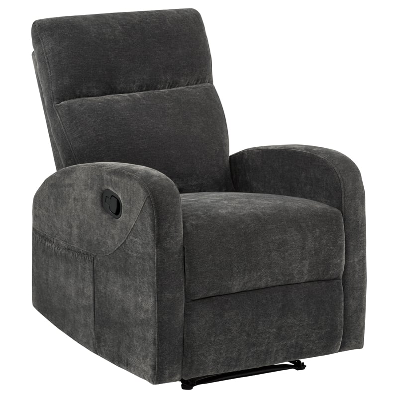 Coaster Hamilton Transitional Chenille Manual Glider Recliner in Charcoal Gray