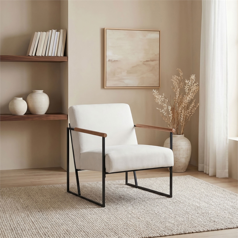 Coaster Monsen Mid-Century Modern Fabric Upholstered Accent Chair in Ivory/Black