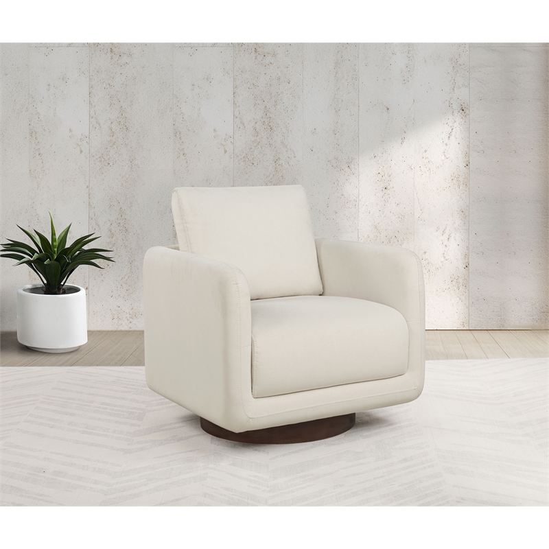 Coaster Iris Contemporary Fabric Upholstered Swivel Accent Chair in Ivory