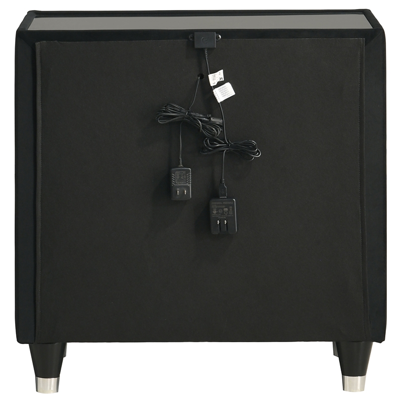 Coaster Ravenne 2-Drawer Velvet Upholstered LED Nightstand with USB in Black