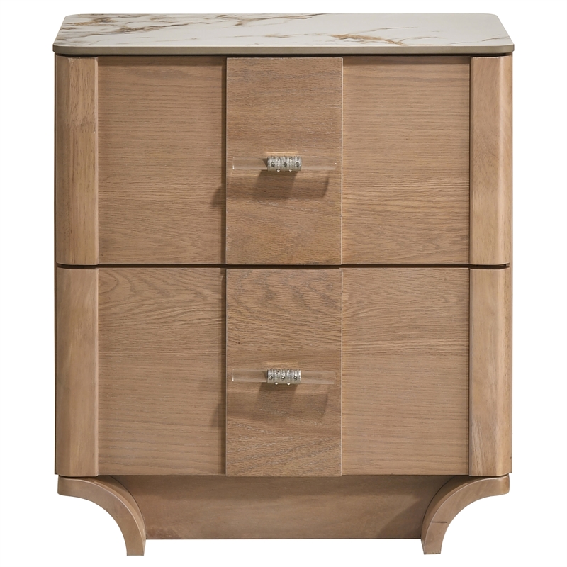 Coaster Leanne 2-Drawer Wood Nightstand with Sintered Stone Top in Light Oak