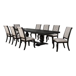Coaster Phelps 9-Piece Fabric and Wood Dining Table Set in Tan/Distressed Noir