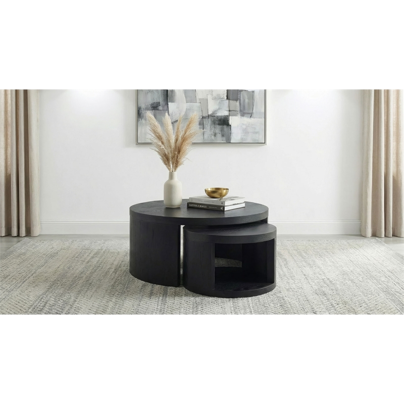 Coaster Sweeney 2-Piece Round Wood Occasional Nesting Table Set in Black