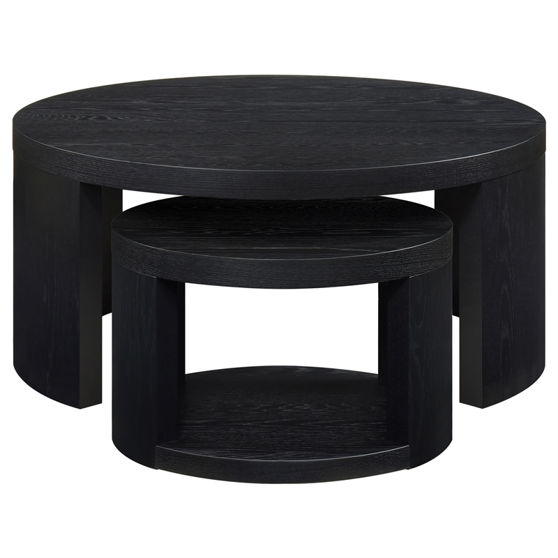 Coaster Sweeney 2-Piece Round Wood Occasional Nesting Table Set in Black