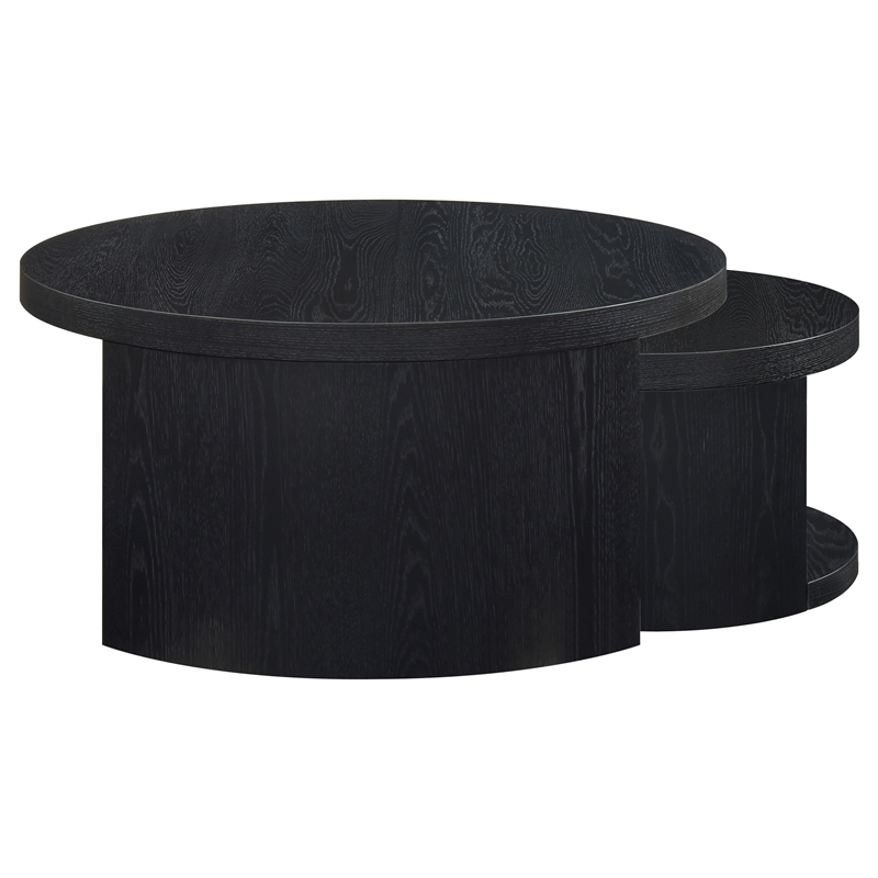 Coaster Sweeney 2-Piece Round Wood Occasional Nesting Table Set in Black