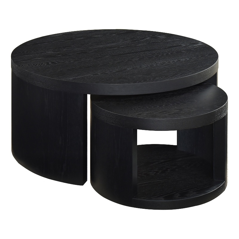 Coaster Sweeney 2-Piece Round Wood Occasional Nesting Table Set in Black