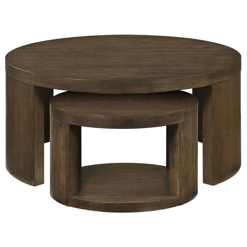 Coaster Sweeney 2-Piece Round Wood Occasional Nesting Table Set in Dark Walnut