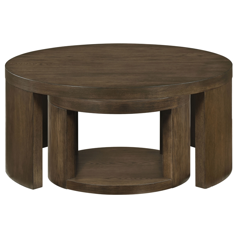 Coaster Sweeney 2-Piece Round Wood Occasional Nesting Table Set in Dark Walnut