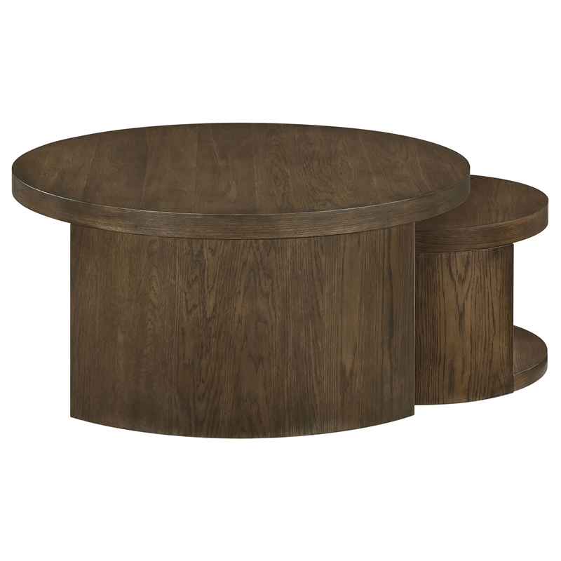 Coaster Sweeney 2-Piece Round Wood Occasional Nesting Table Set in Dark Walnut