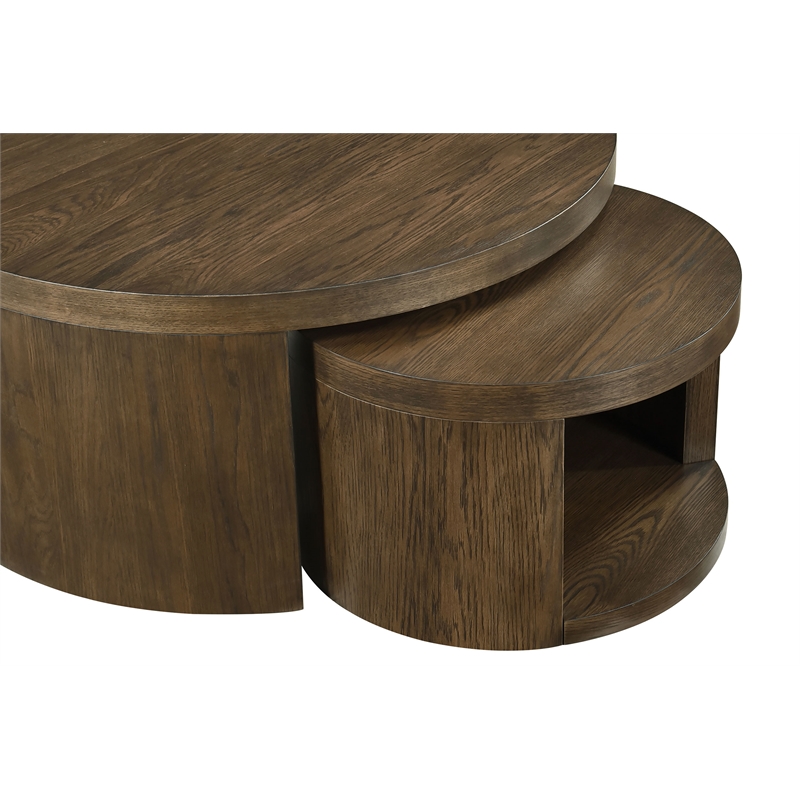 Coaster Sweeney 2-Piece Round Wood Occasional Nesting Table Set in Dark Walnut