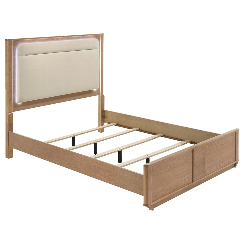 Coaster Leanne 4-Piece Wood Queen LED Bedroom Set in Light Oak/Off White