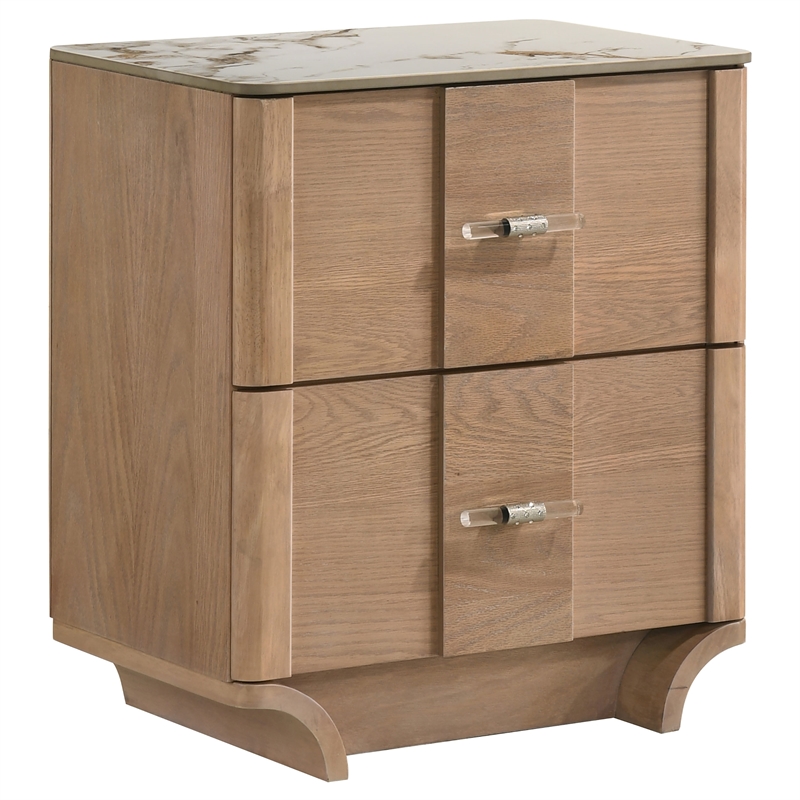 Coaster Leanne 4-Piece Wood Queen LED Bedroom Set in Light Oak/Off White