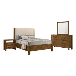 Coaster Adderley 4-Piece Wood California King Bedroom Set in Warm Brown/Cream