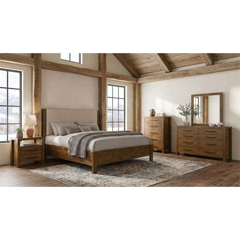 Coaster Adderley 5-Piece Wood Queen Bedroom Set in Warm Brown/Cream