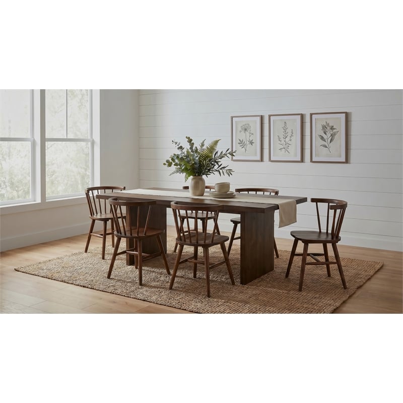 Coaster Decker 7-Piece 82-Inch Wood Dining Set with Spindle Chair in Walnut