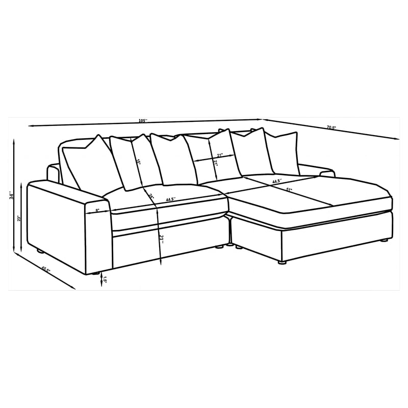 Coaster Blaine Fabric Upholstered Reversible Chaise Sectional Sofa in Chocolate