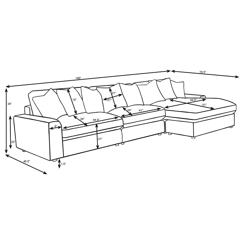 Coaster Blaine Fabric Upholstered Reversible Chaise Sectional Sofa in Chocolate