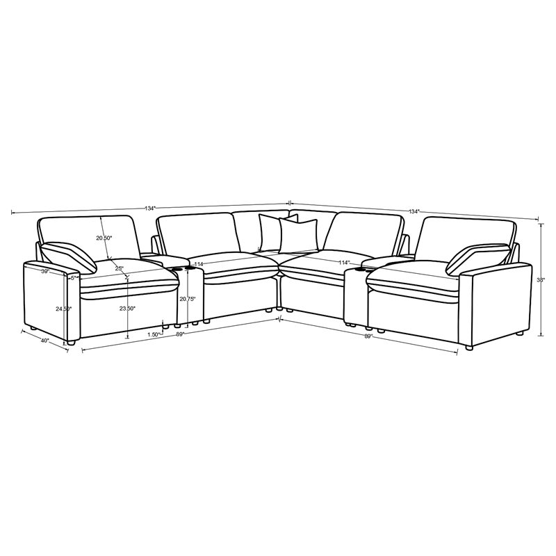 Coaster Collins 7-Piece Fabric Modular Power Reclining Sectional in Gray