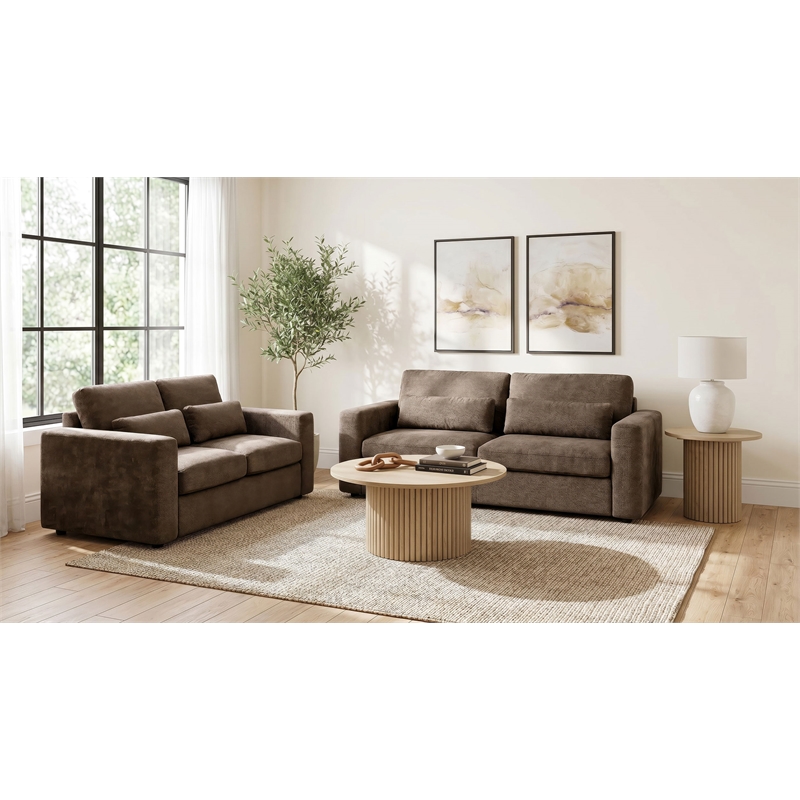 Coaster Amador 2-piece Chenille Upholstered Track Arm Sofa Set in Chocolate
