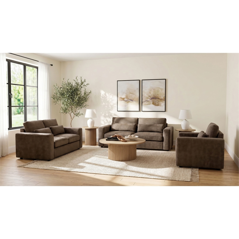 Coaster Amador 3-piece Chenille Upholstered Track Arm Sofa Set in Chocolate
