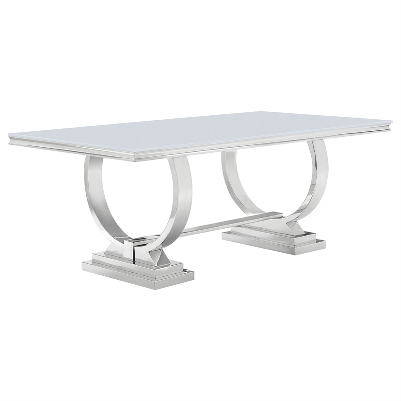 Coaster Antoine 7-piece White Tempered Glass Dining Set in Cream White Chairs