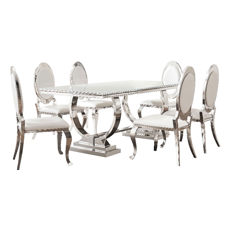 Coaster Antoine 7-piece White Tempered Glass Dining Set in Cream White Chairs