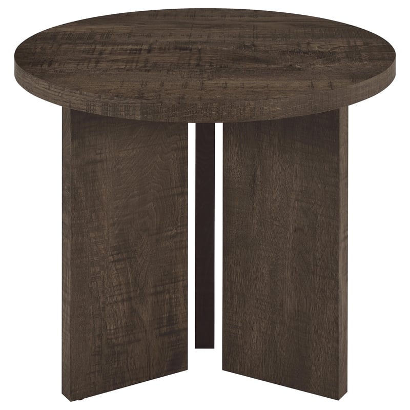 Coaster Aragon Engineered Wood Round Panel Base End Table in Brown