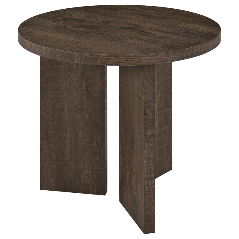 Coaster Aragon Engineered Wood Round Panel Base End Table in Brown