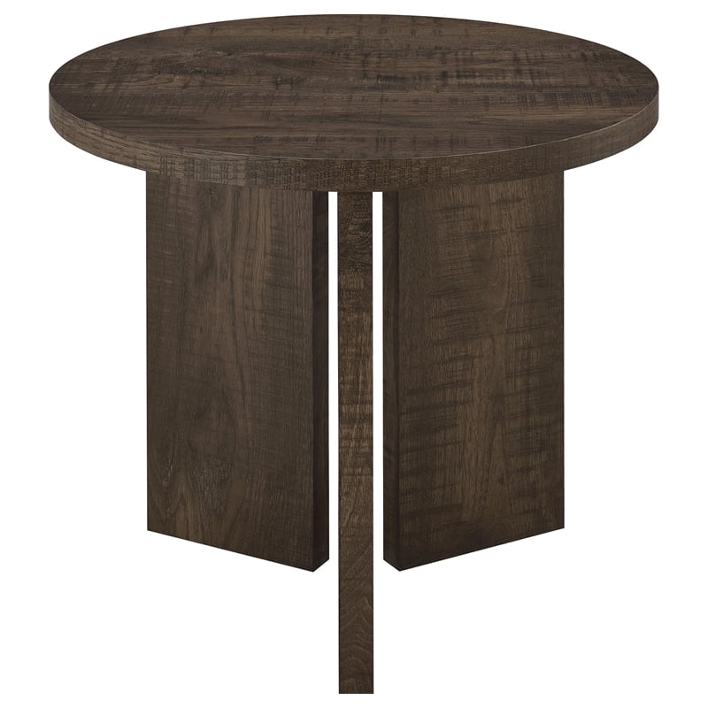 Coaster Aragon Engineered Wood Round Panel Base End Table in Brown