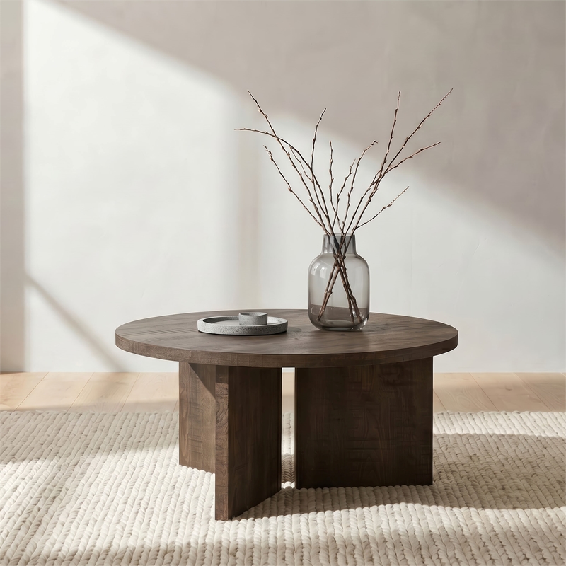 Coaster Aragon Engineered Wood Round Panel Base Coffee Table in Brown