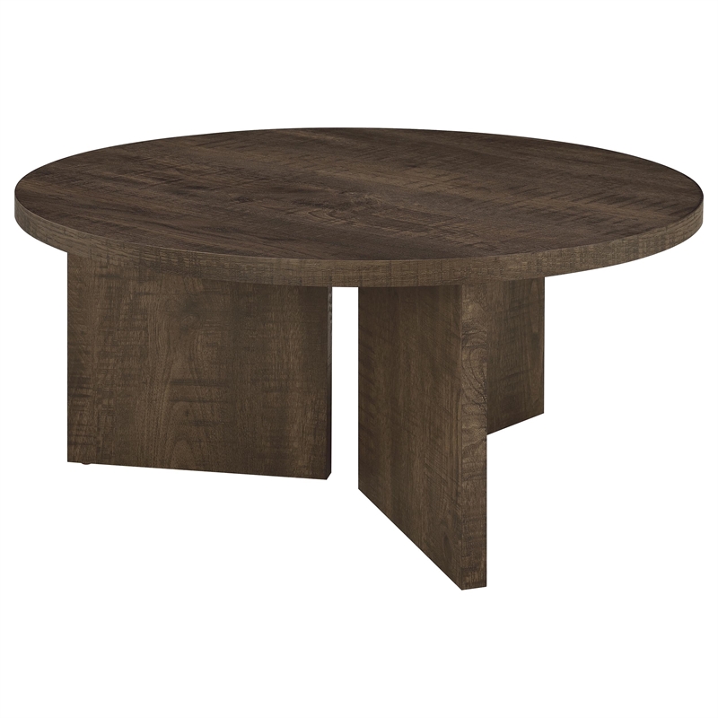 Coaster Aragon Engineered Wood Round Panel Base Coffee Table in Brown