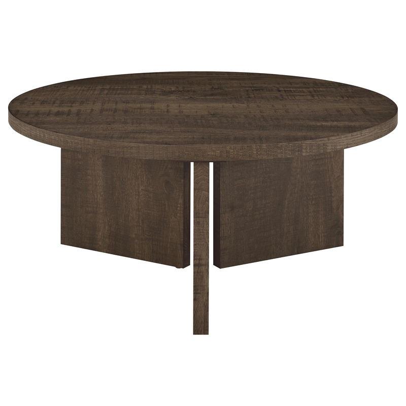 Coaster Aragon Engineered Wood Round Panel Base Coffee Table in Brown