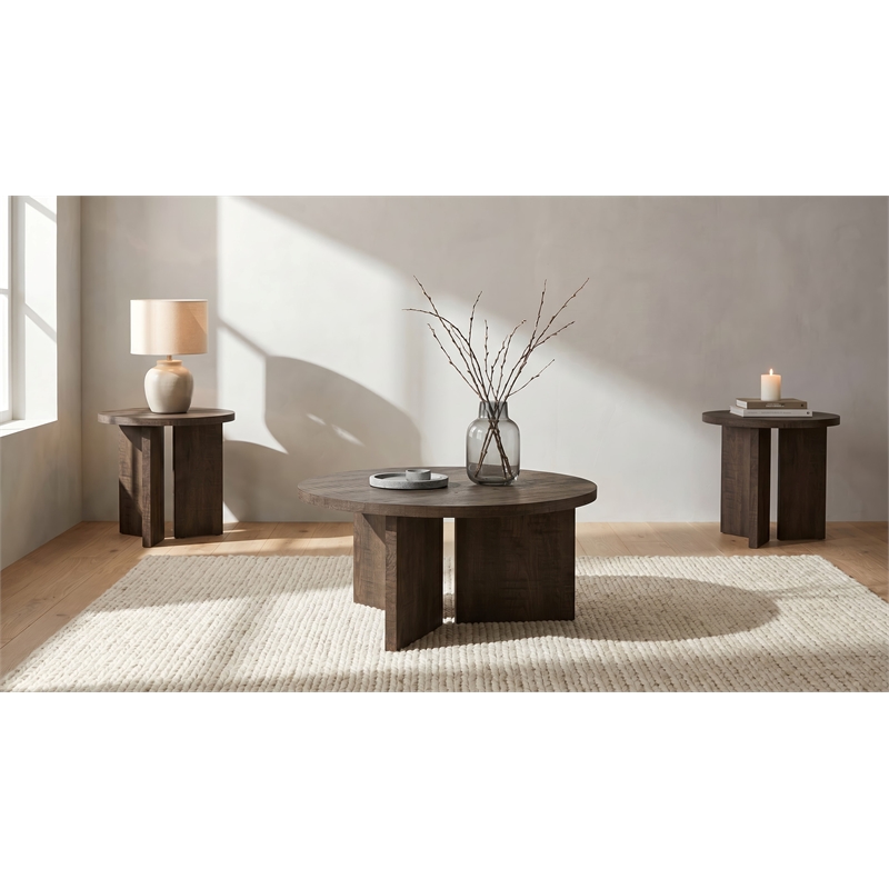 Coaster Aragon 3-Piece Engineered Wood Round Coffee Table Set in Brown