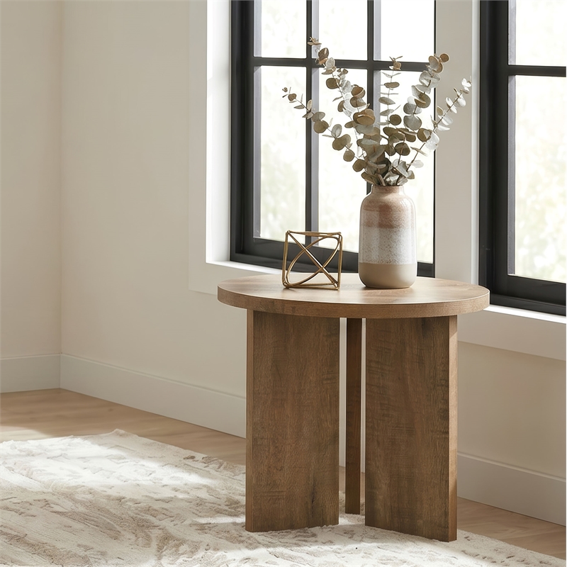 Coaster Aragon Engineered Wood Round Panel Base End Table in Brown