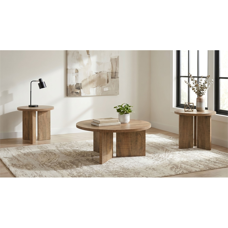 Coaster Aragon 3-Piece Engineered Wood Round Coffee Table Set in Brown