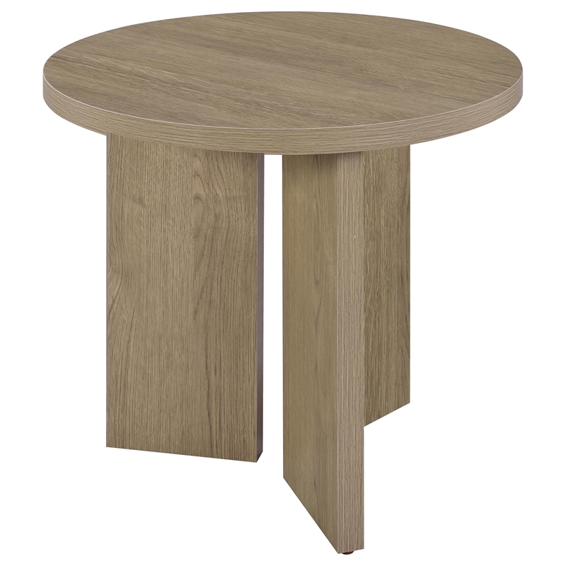 Coaster Aragon Round Panel Base End Table in Latte