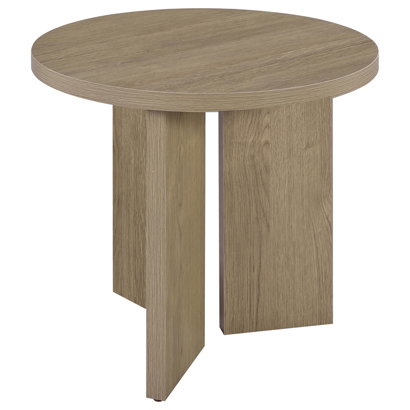 Coaster Aragon Round Panel Base End Table in Latte