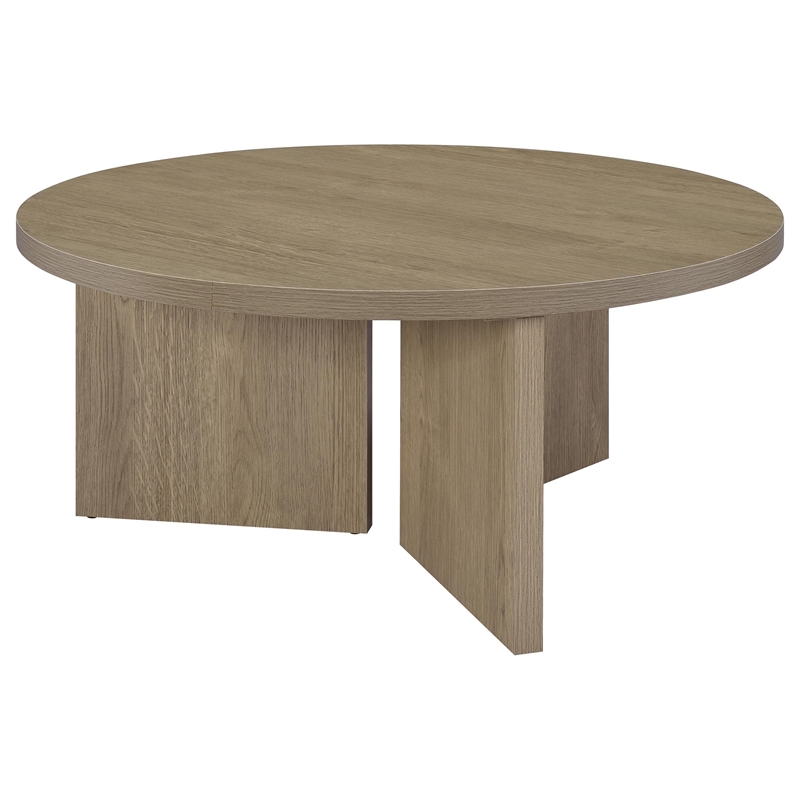 Coaster Aragon Engineered Wood Round Panel Base Coffee Table in Latte