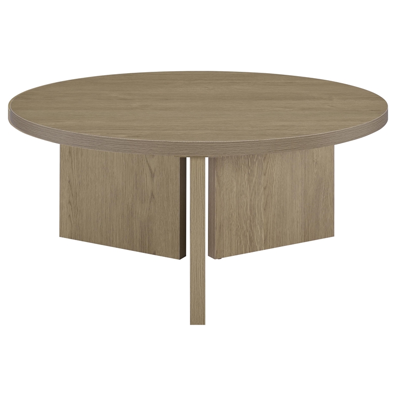 Coaster Aragon Engineered Wood Round Panel Base Coffee Table in Latte