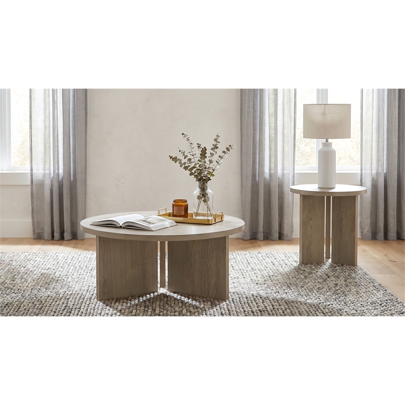 Coaster Aragon 2-Piece Engineered Wood Round Coffee Table Set in Latte