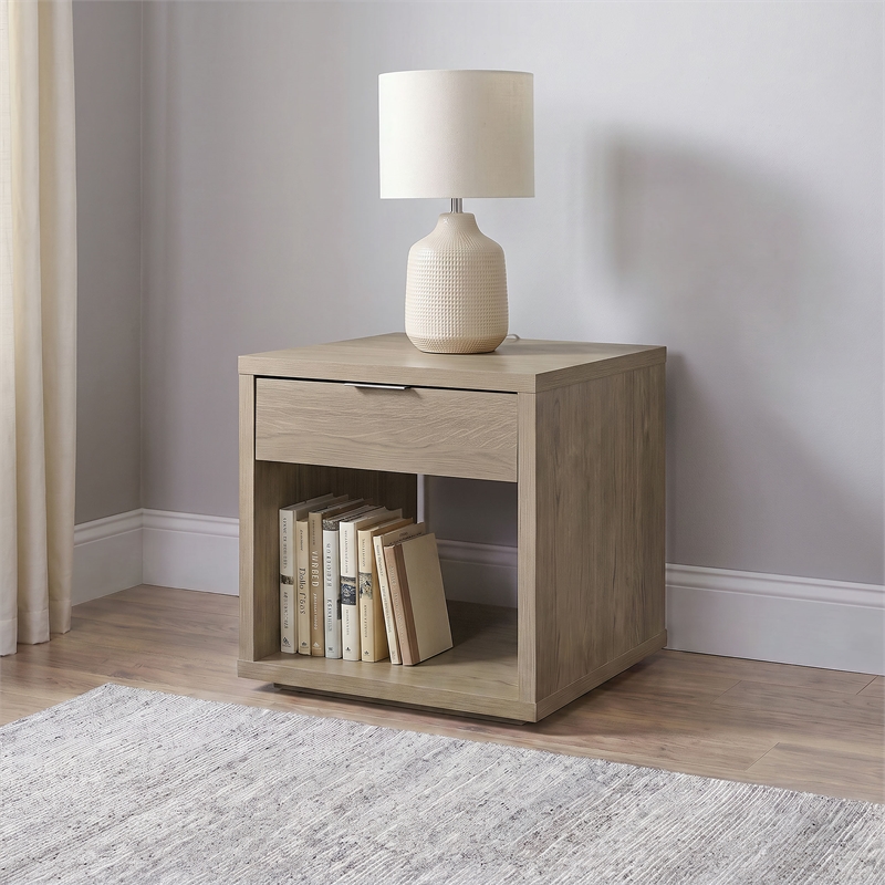 Coaster Ingram Engineered Wood Square End Table with Drawer in Latte