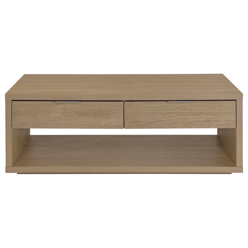 Coaster Ingram 2-Drawer Rectangular Coffee Table with Open Shelf in Latte