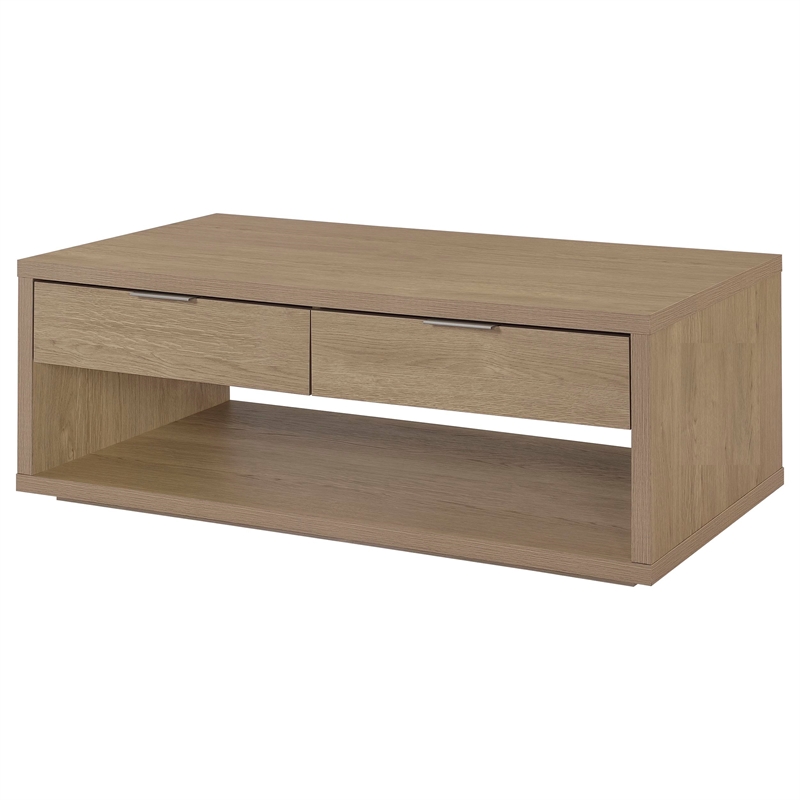 Coaster Ingram 2-Drawer Rectangular Coffee Table with Open Shelf in Latte