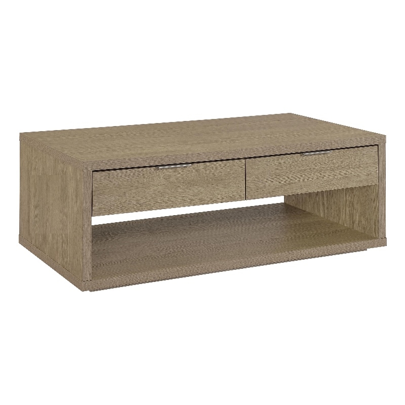 Coaster Ingram 2-Drawer Rectangular Coffee Table with Open Shelf in Latte